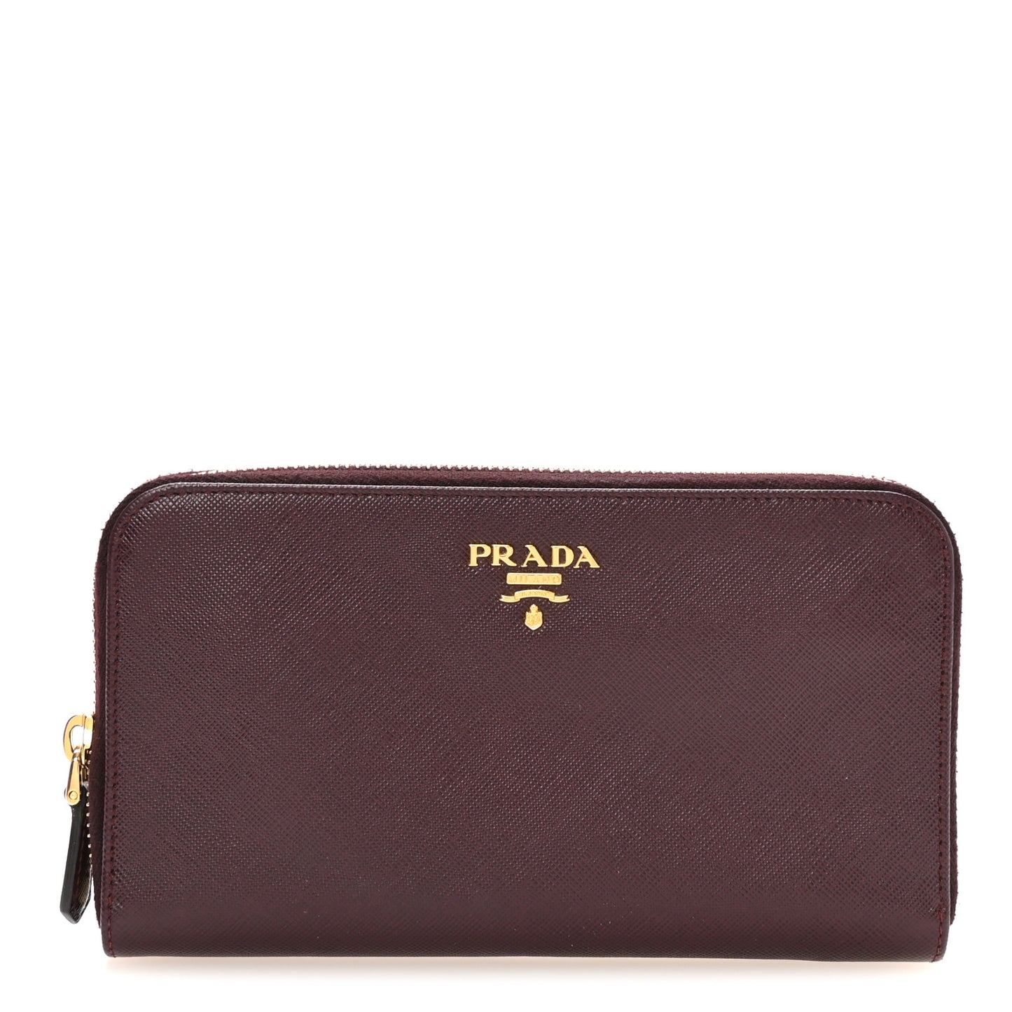 Saffiano Metal Zip Around Wallet Bordeaux