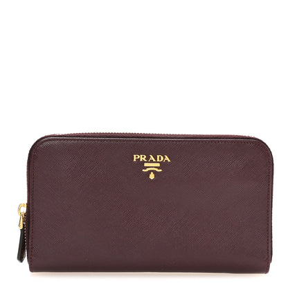Prada Saffiano Metal Zip Around Wallet Bordeaux 1 of 8