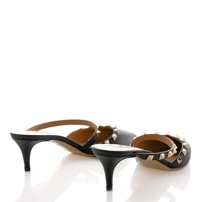 Valentino Garavani Pebbled Calfskin Rockstud Cross Strap 50mm Mules 37 Black 4 of 9