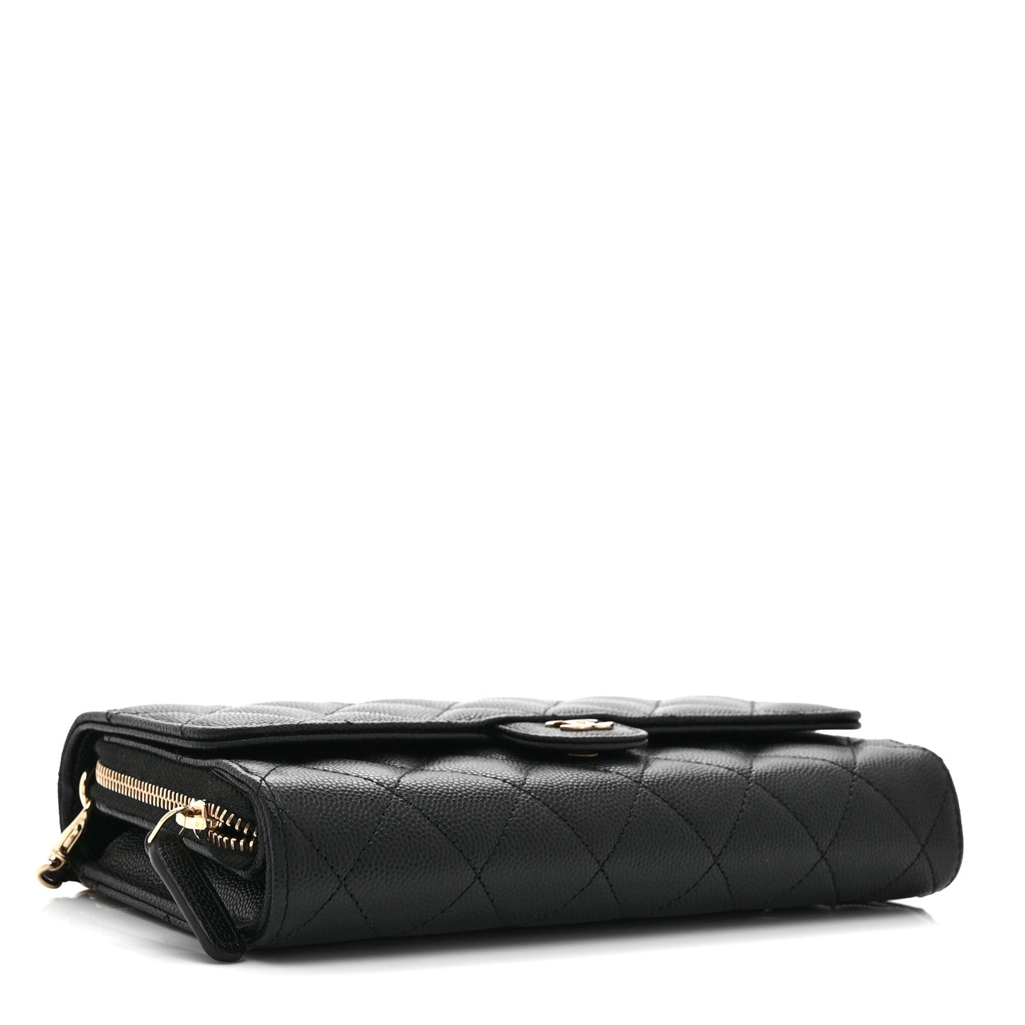 Caviar Quilted Phone Holder Wallet on Removable Chain Black