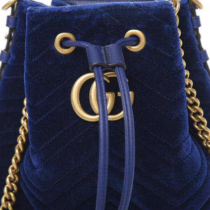 Gucci Velvet Matelasse GG Marmont Bucket Bag Cobalt Blue 11 of 11