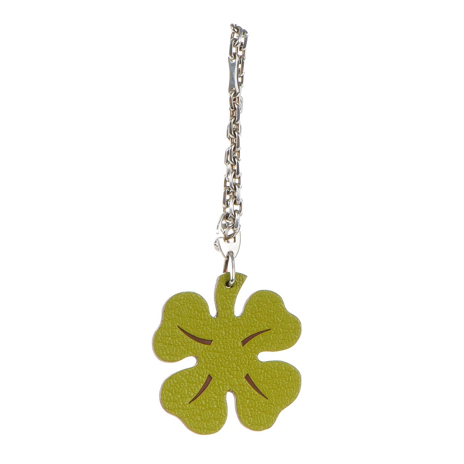 Hermes Chévre Mysore Lucky Clover Key Chain Bag Charm Vert Anis Orange 1 of 5