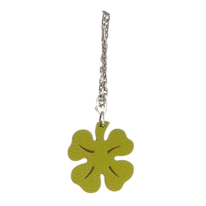 Hermes Chévre Mysore Lucky Clover Key Chain Bag Charm Vert Anis Orange 1 of 5