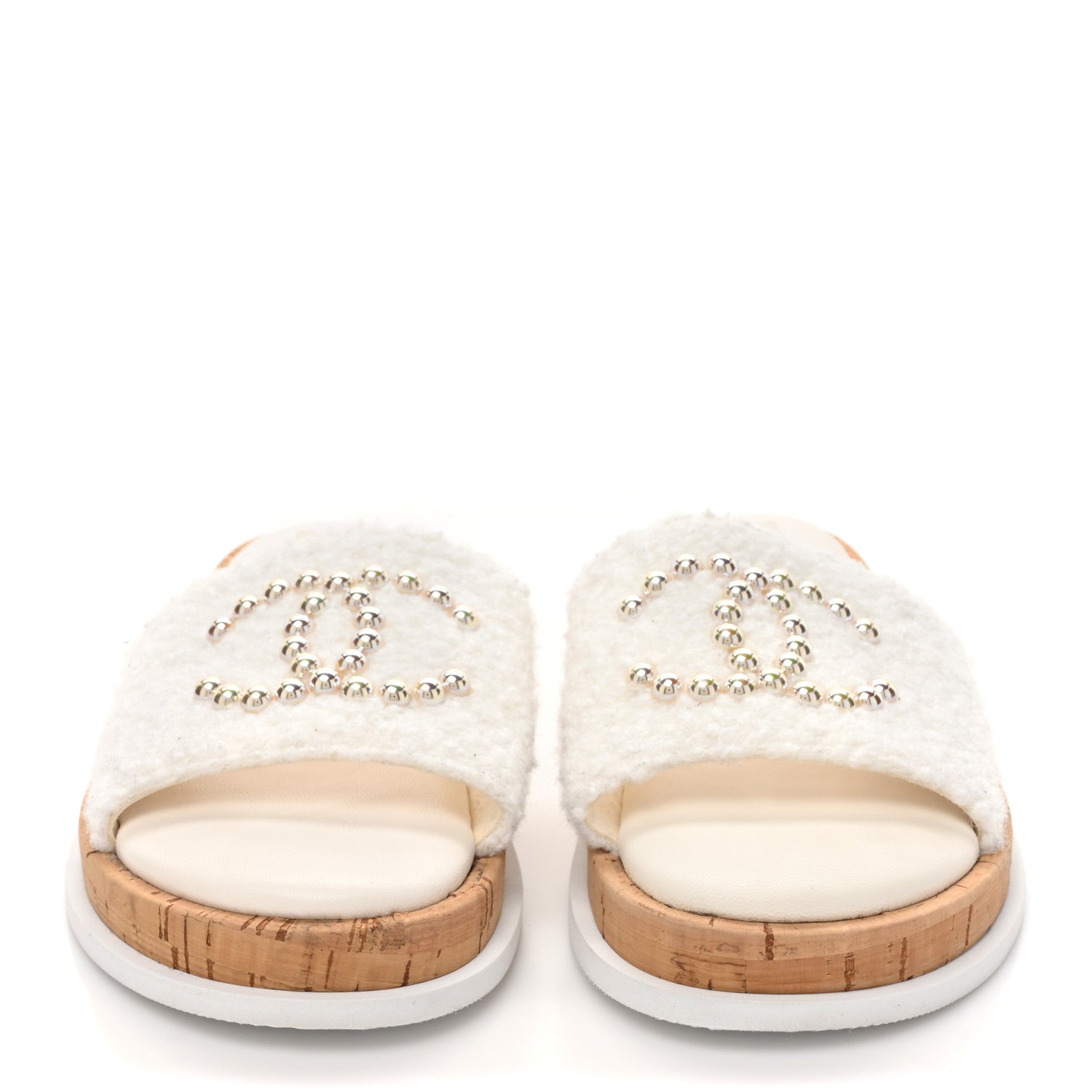 Chanel Fabric Pearl Cork CC Slip On Sandals 40 White 2 of 9