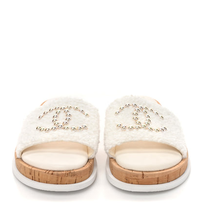 Chanel Fabric Pearl Cork CC Slip On Sandals 40 White 2 of 9