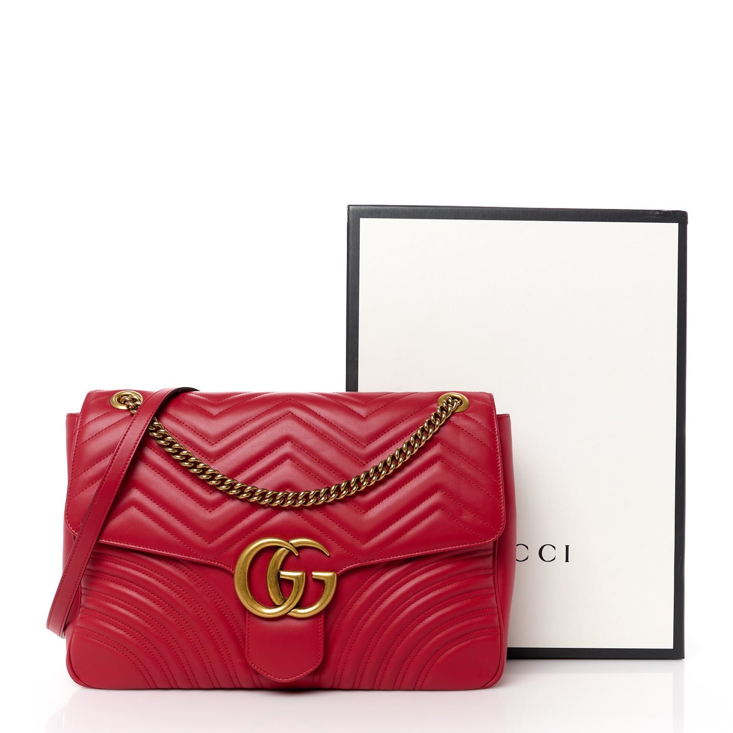 Calfskin Matelasse Large GG Marmont Shoulder Bag Hibiscus Red