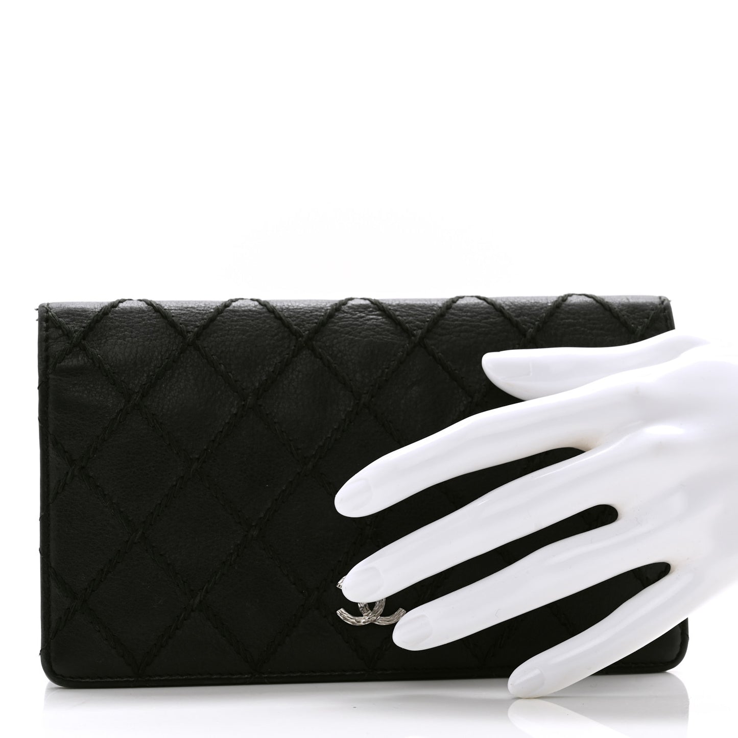 Distressed Caviar Stitched Yen Wallet Black