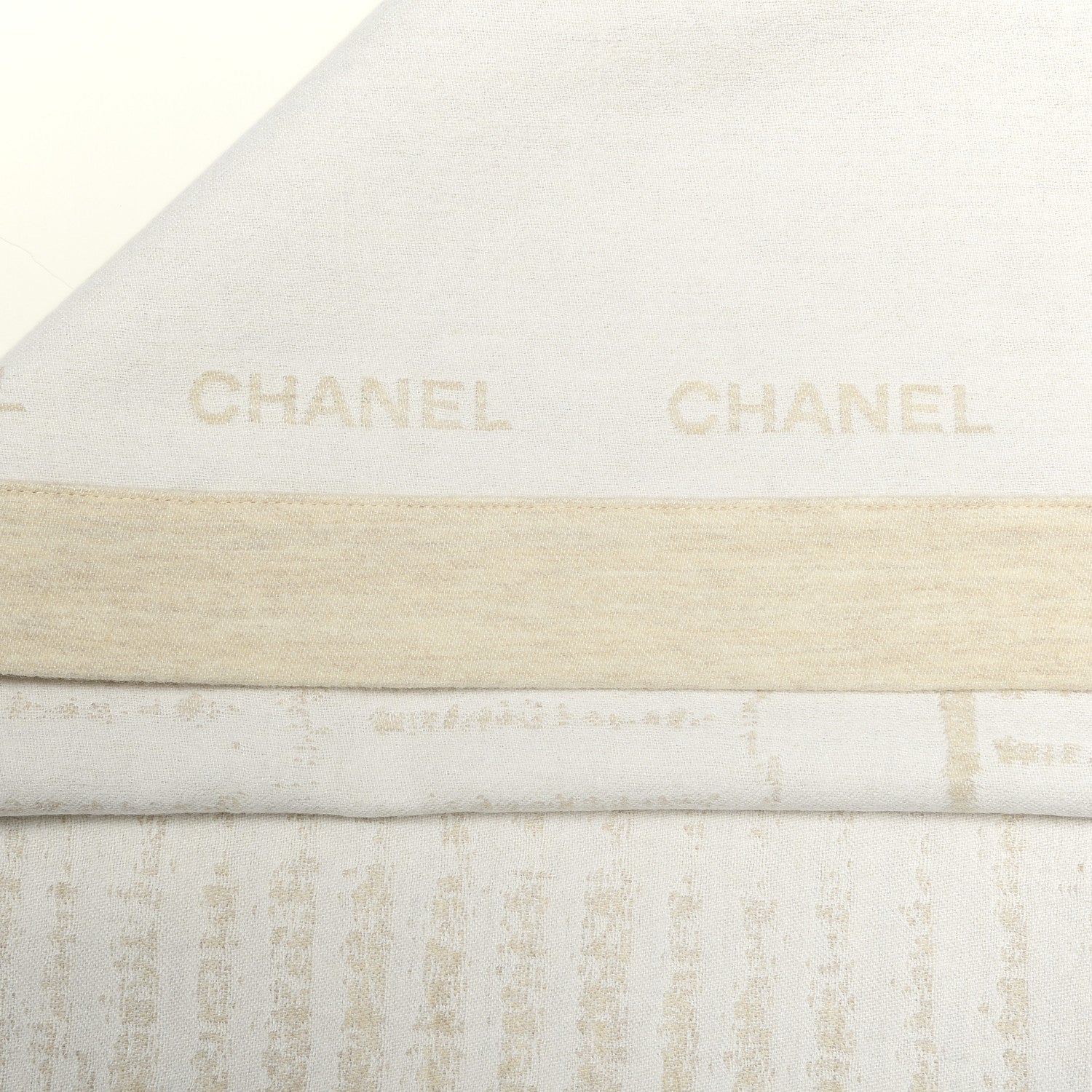 Chanel Wool Silk Lightweight Throw Blanket Beige 3 of 5