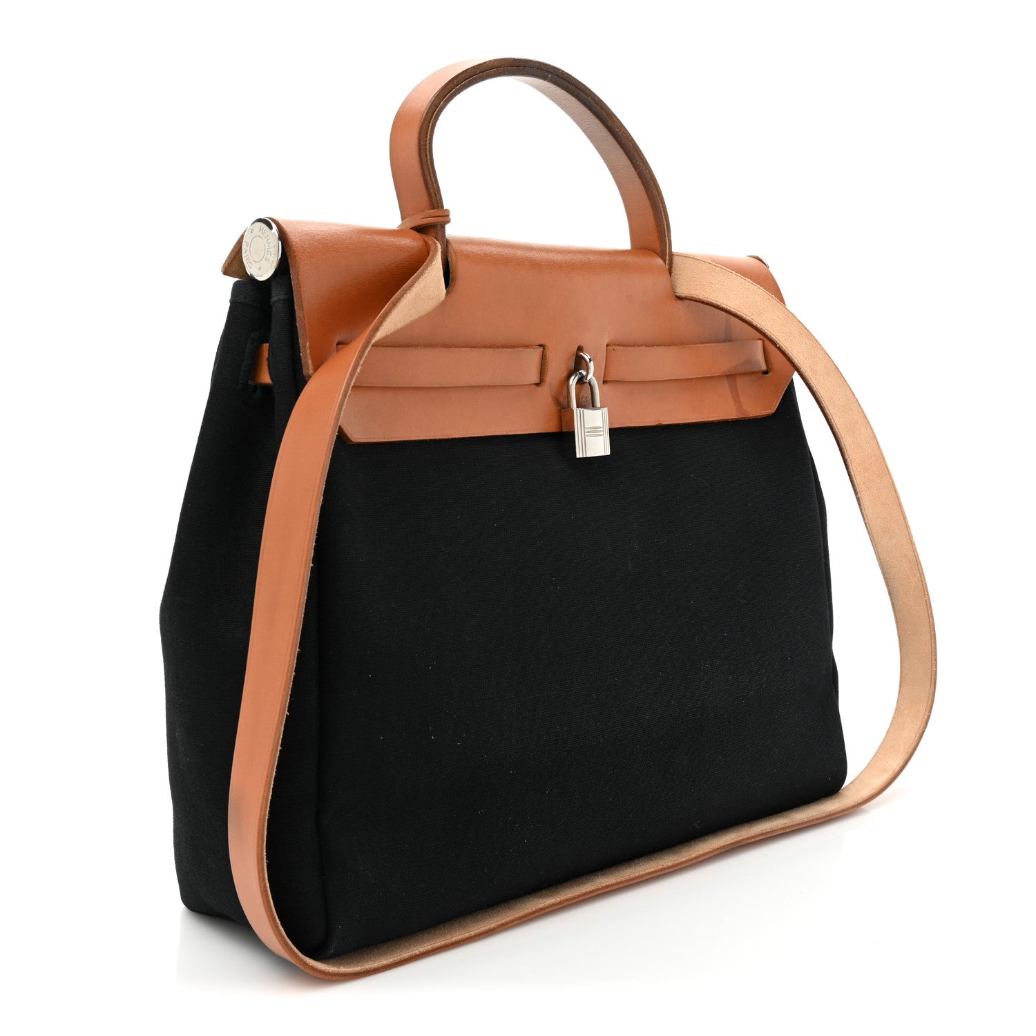 Hermes Toile Vache Calfskin Herbag 30 PM Black Natural 3 of 17