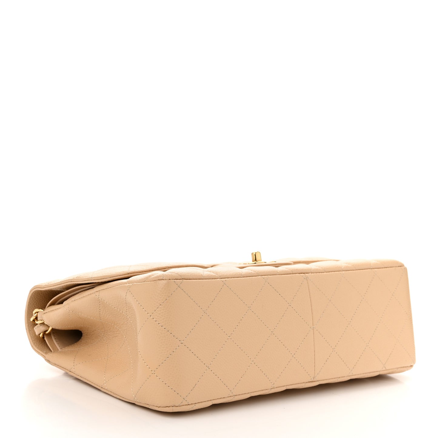 Caviar Quilted Jumbo Double Flap Beige