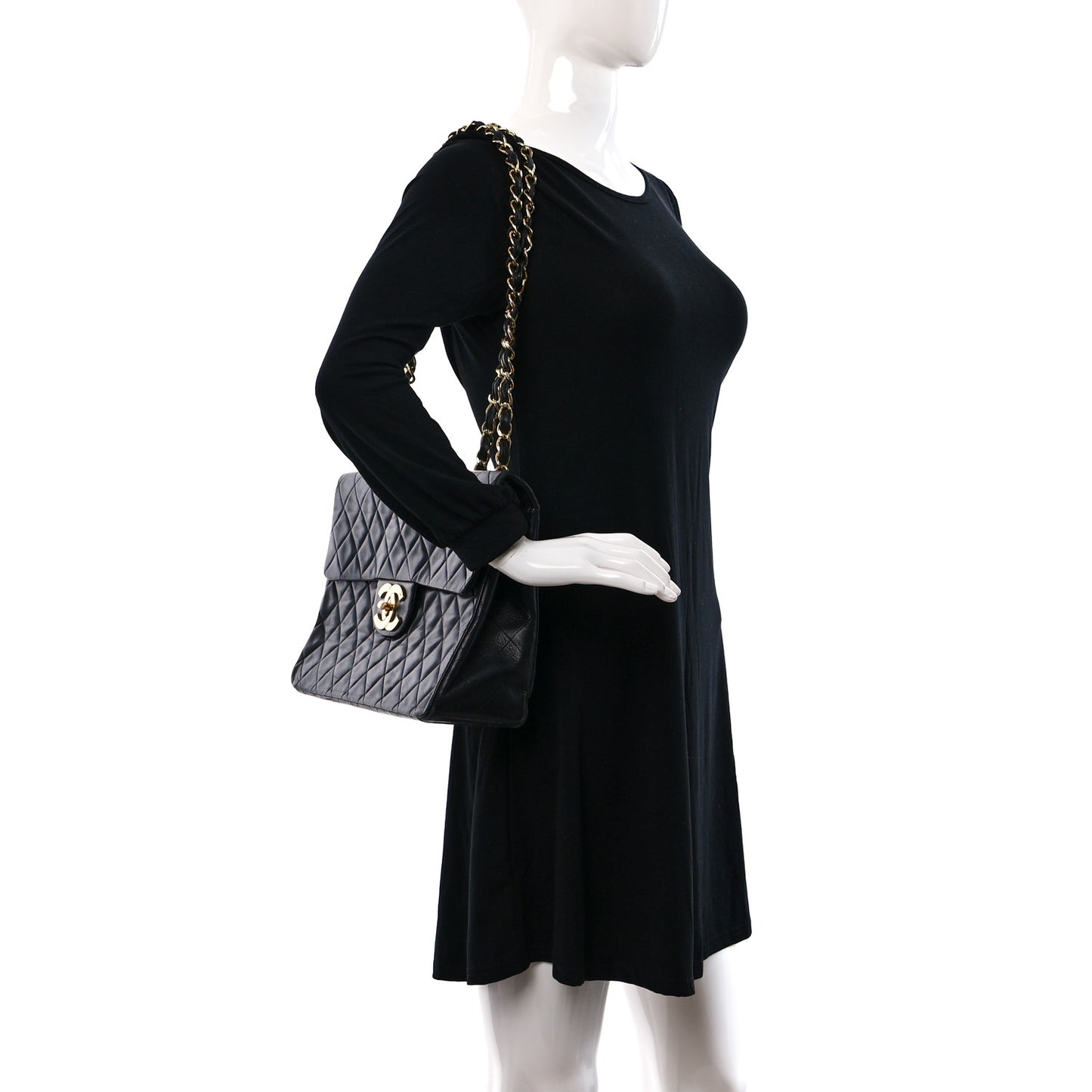 Lambskin Quilted XL Jumbo Single Flap Black