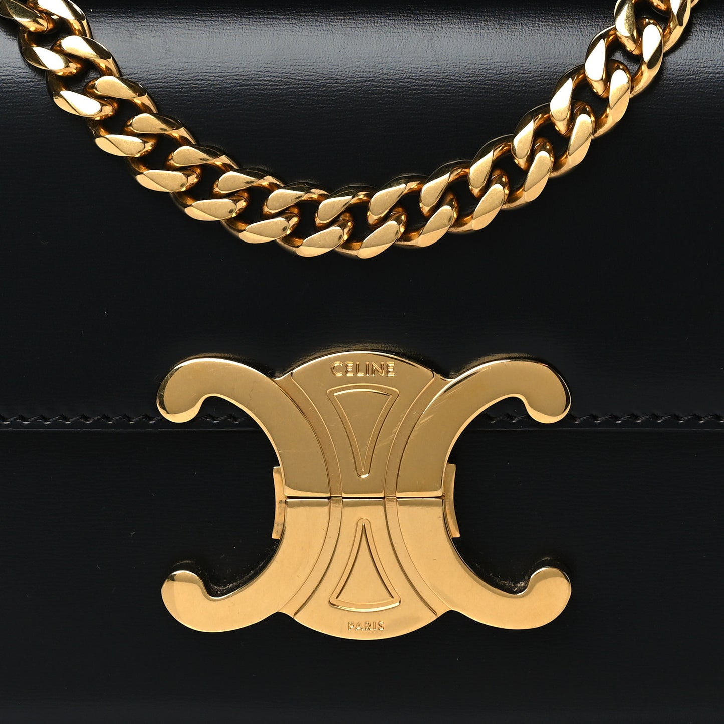 Shiny Calfskin Triomphe Chain Shoulder Bag Black