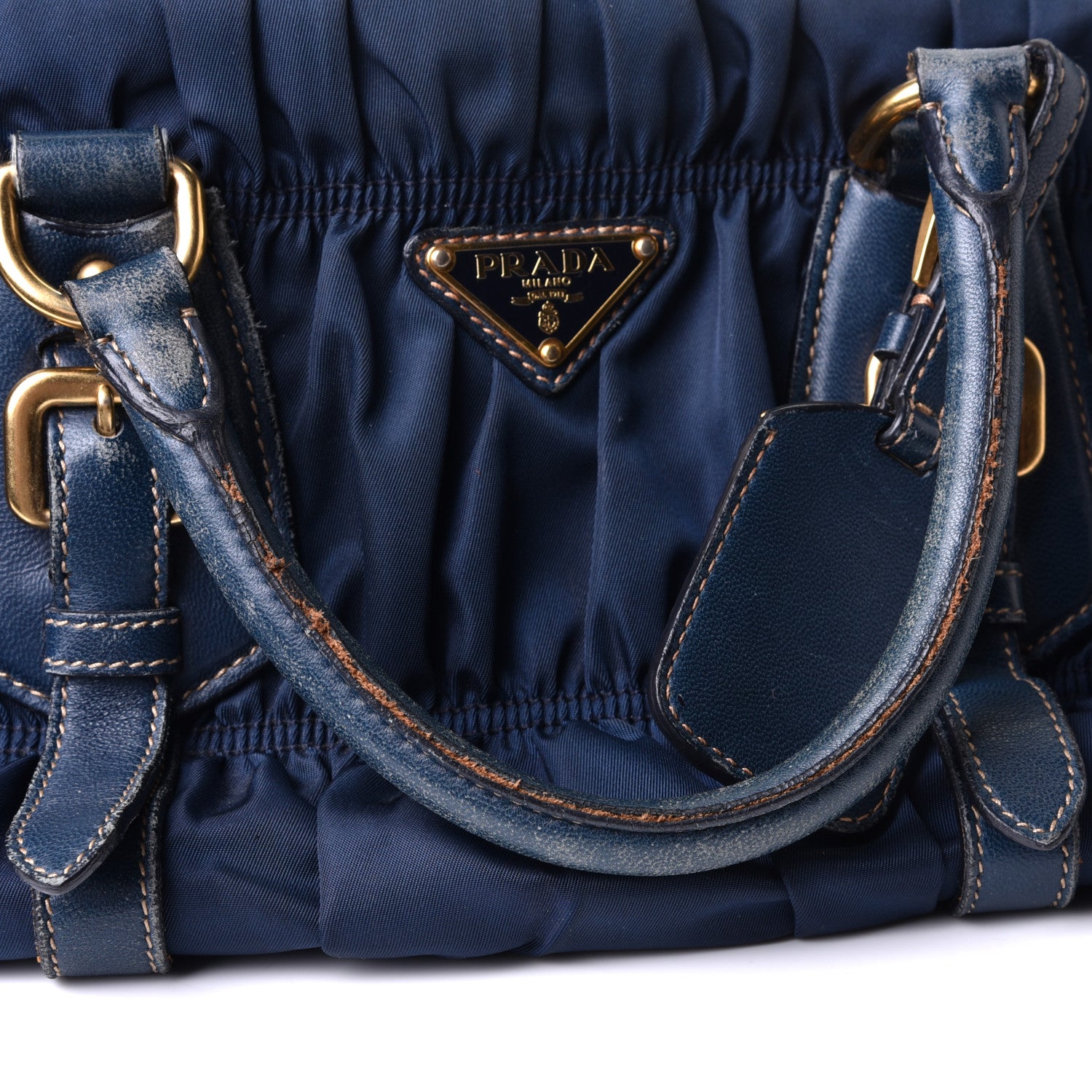 Prada Tessuto Nylon Nappa Braided Gaufre Shoulder Bag Bleuette 6 of 8