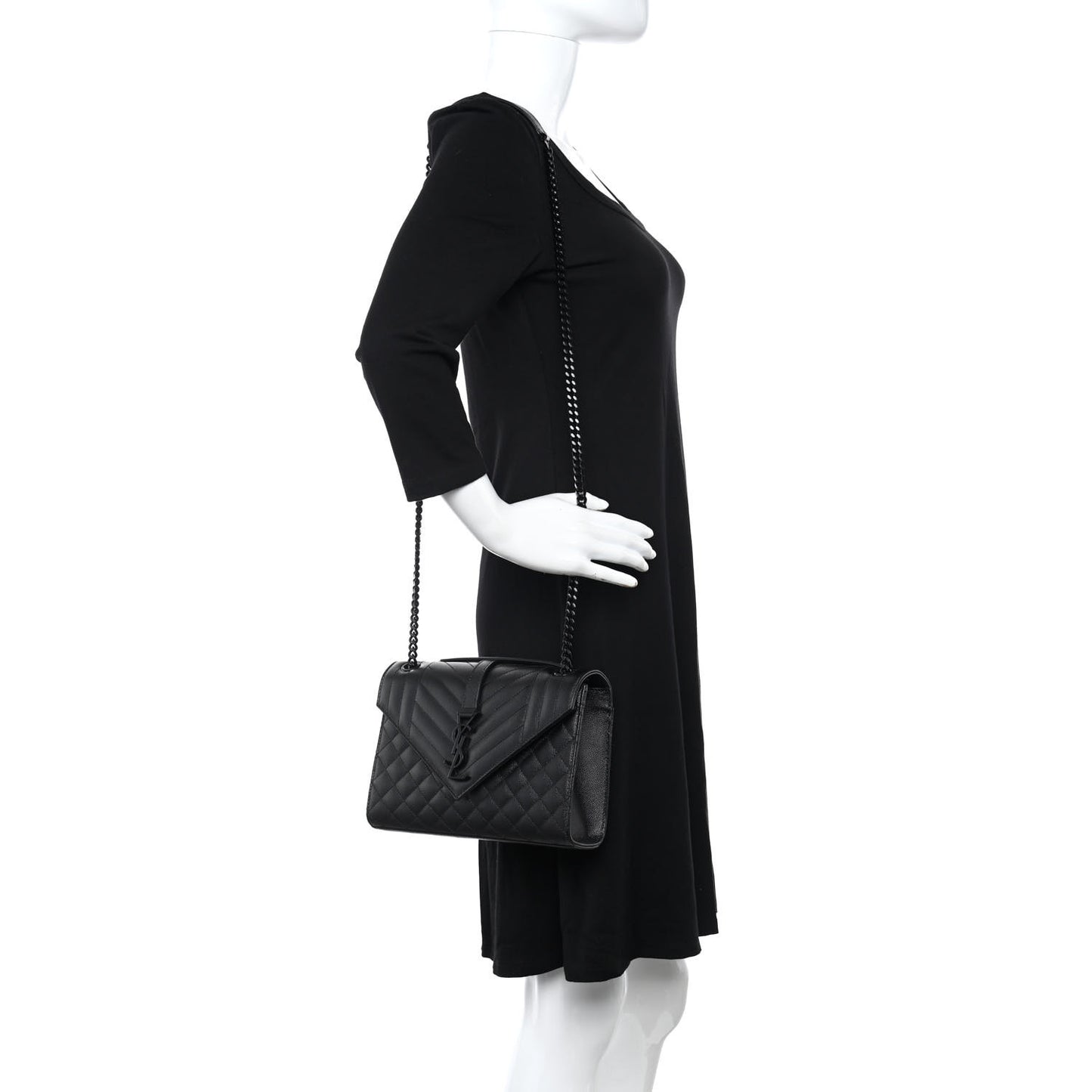 Grain De Poudre Textured Mixed Matelasse Triquilt Medium Monogram Satchel Black