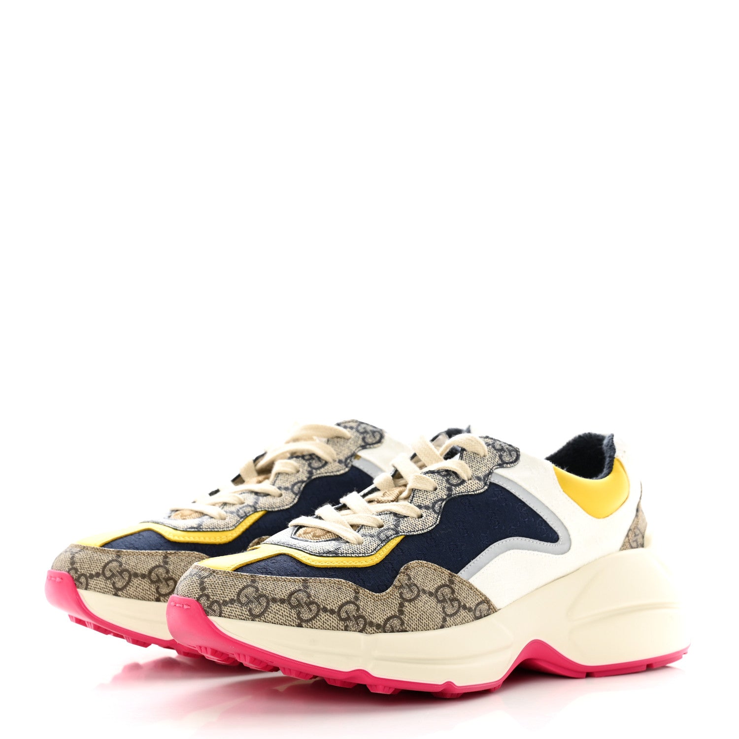 Gucci GG Supreme Monogram Mix Monogram Mens Rhyton Sneakers 5.5 London Blue Beige Sun Yellow 3 of 17