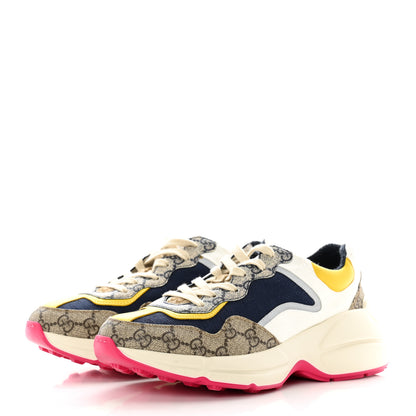 Gucci GG Supreme Monogram Mix Monogram Mens Rhyton Sneakers 5.5 London Blue Beige Sun Yellow 3 of 17
