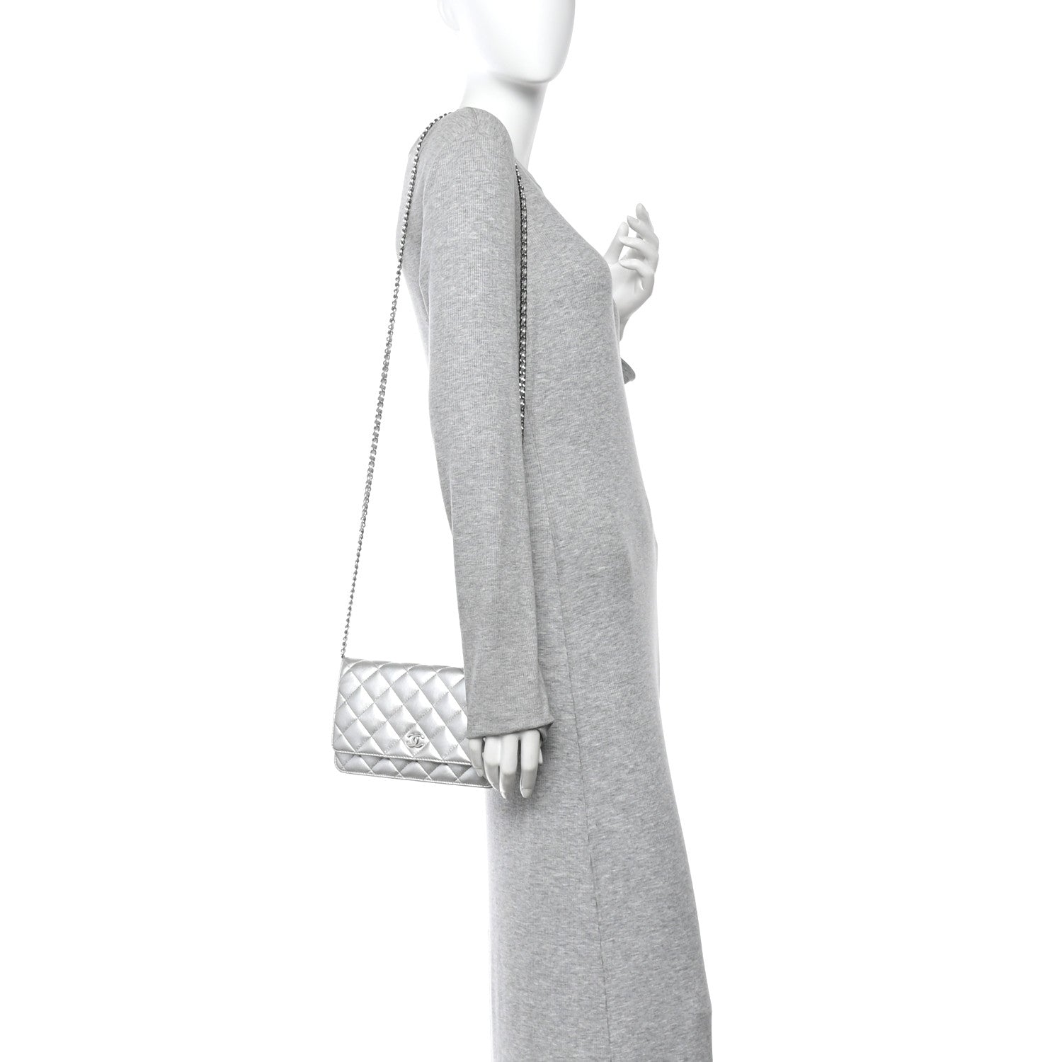 Chanel Metallic Lambskin Quilted Wallet On Chain WOC Silver Gold 2 of 14