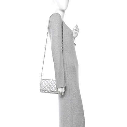 Chanel Metallic Lambskin Quilted Wallet On Chain WOC Silver Gold 2 of 14