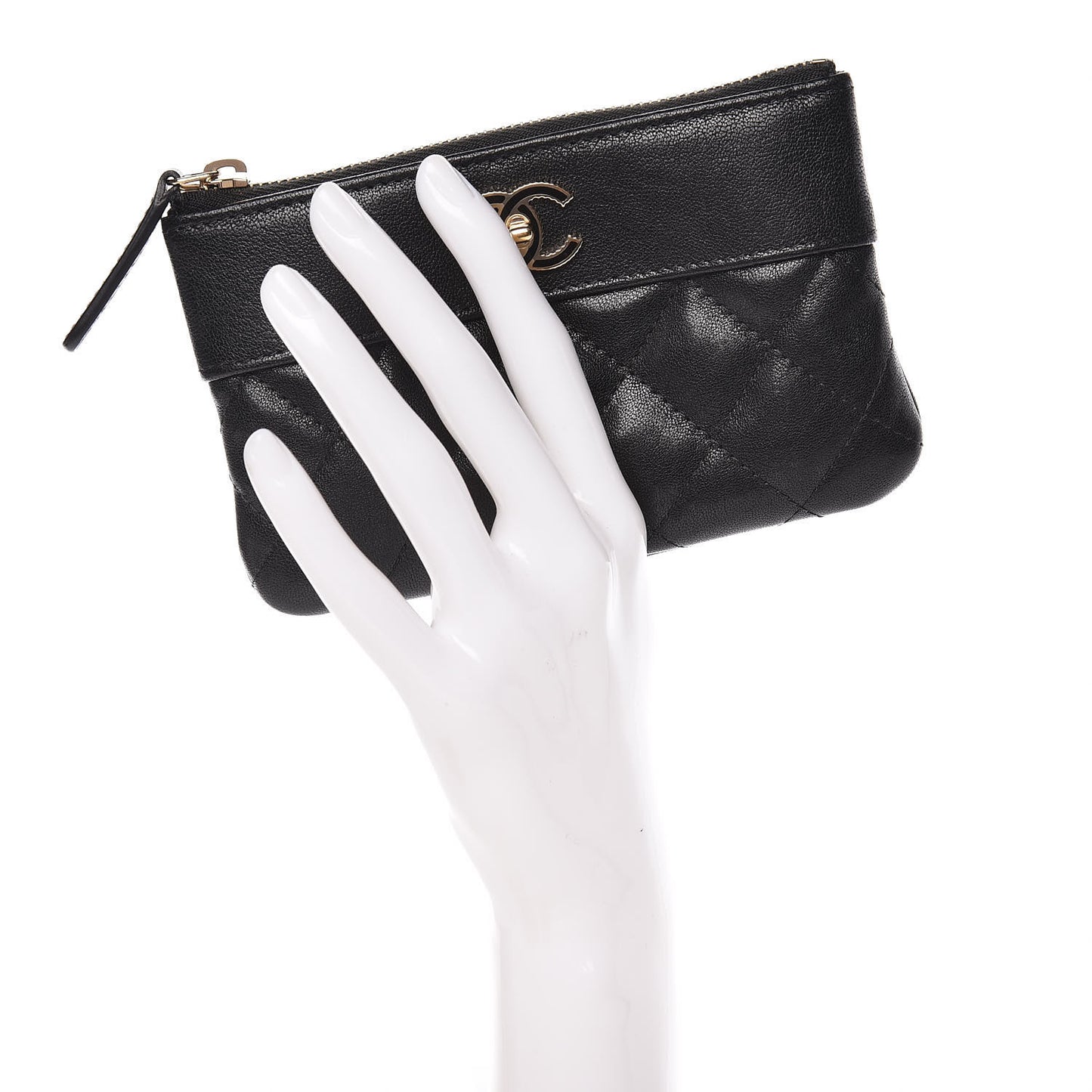 Sheepskin Quilted Small Vintage Mademoiselle Cosmetic Case Black