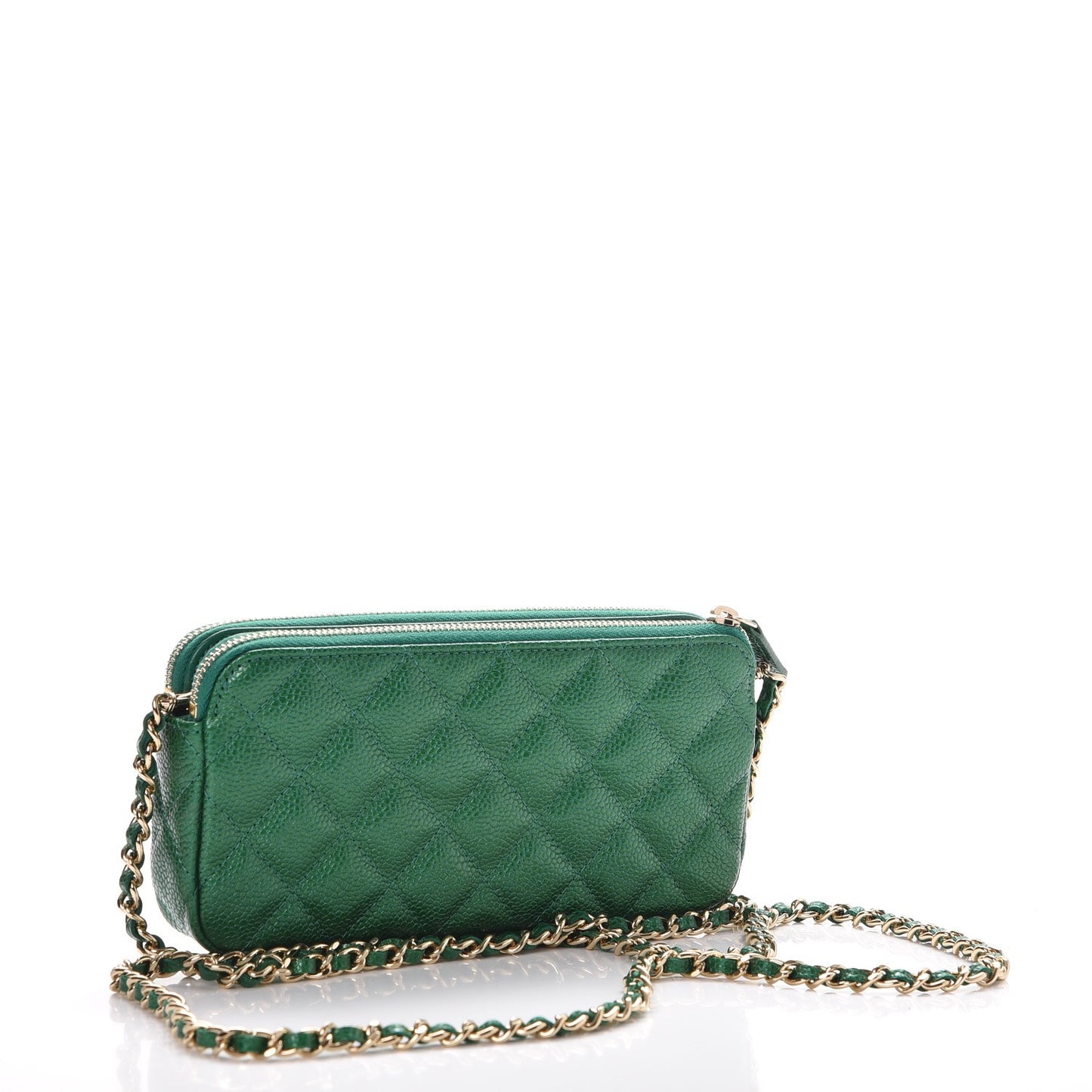Caviar Quilted Small Clutch With Chain Green
