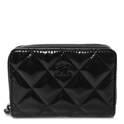 Chanel Patent Calfskin Quilted Zip Coin Purse Wallet So Black 1 of 8