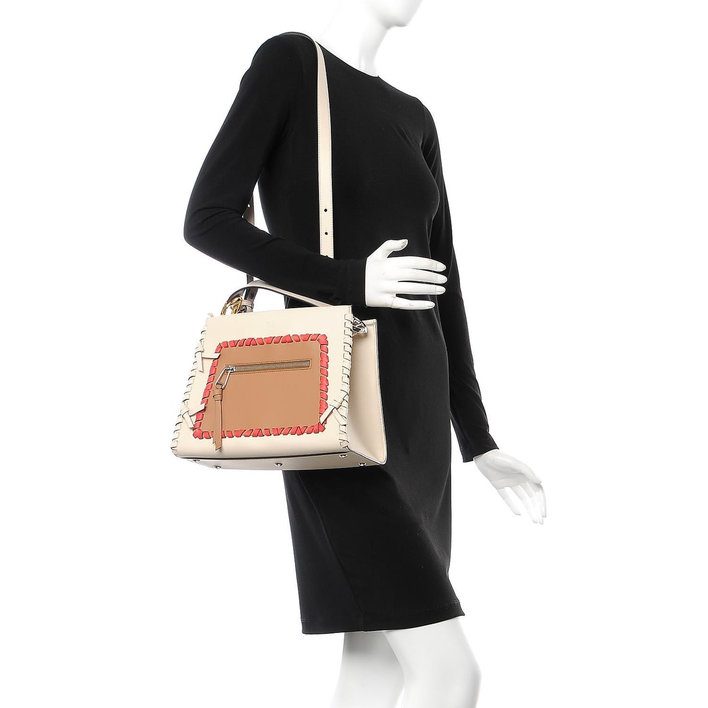 Vitello Century F is Fendi Whipstitch Bi-Color Small Runaway Satchel Camelia Orzo Multicolor