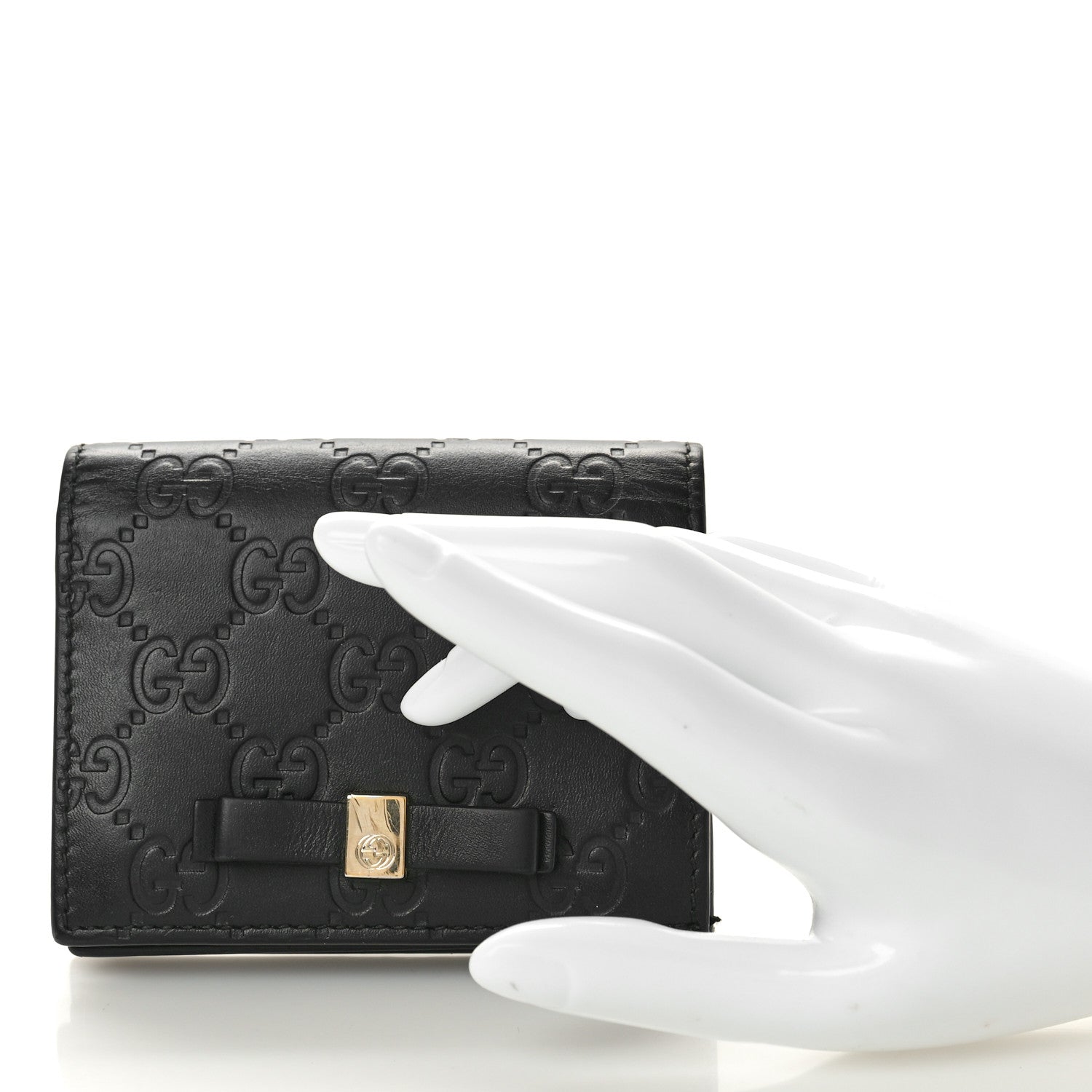 Gucci Guccissima Signature Bowy Card Case Wallet Black 2 of 9