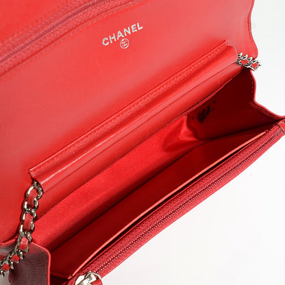 Chanel Lambskin Camellia Embossed Wallet On Chain WOC Red 5 of 10