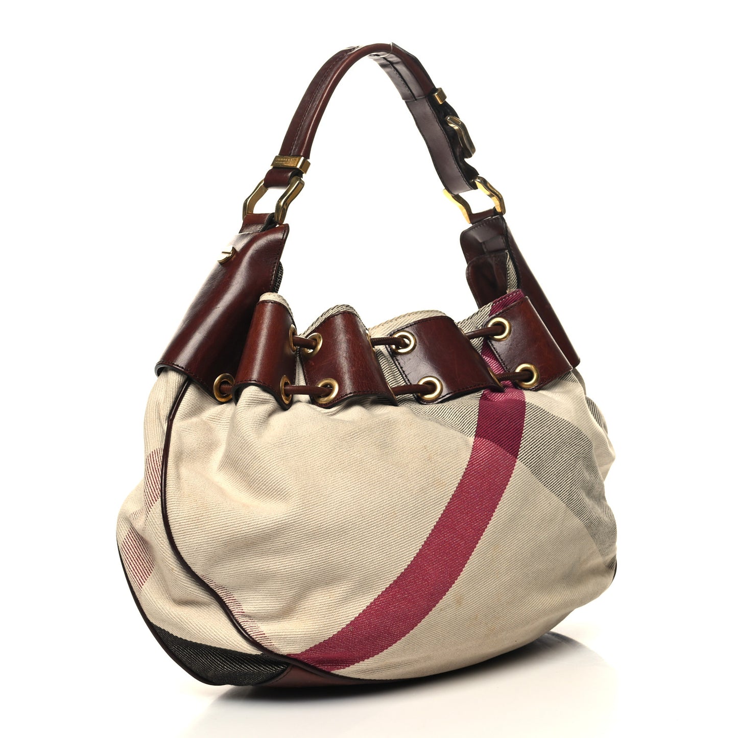 Canvas Mega Nova Check Warrior Shoulder Bag Brown