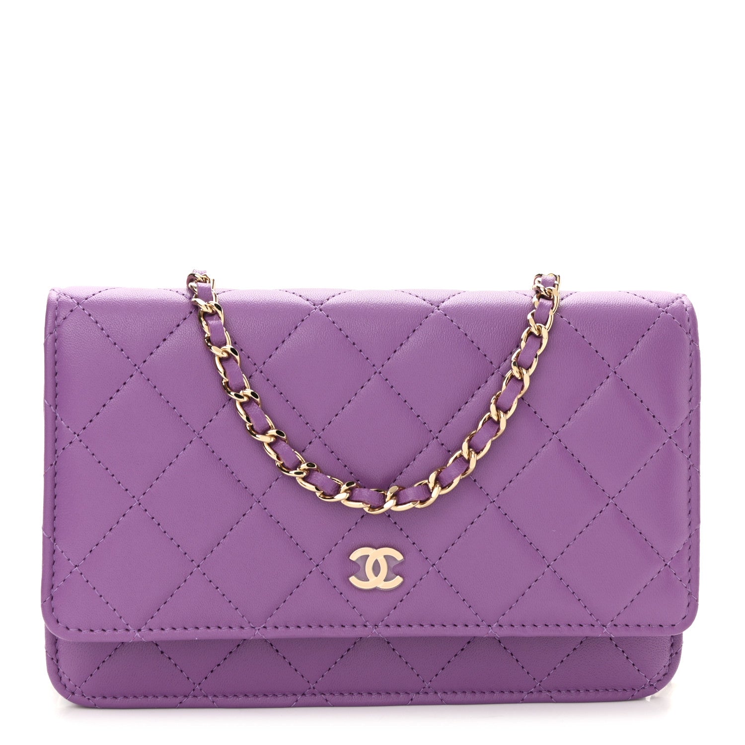 Chanel Lambskin Quilted Wallet On Chain WOC Purple 1 of 11