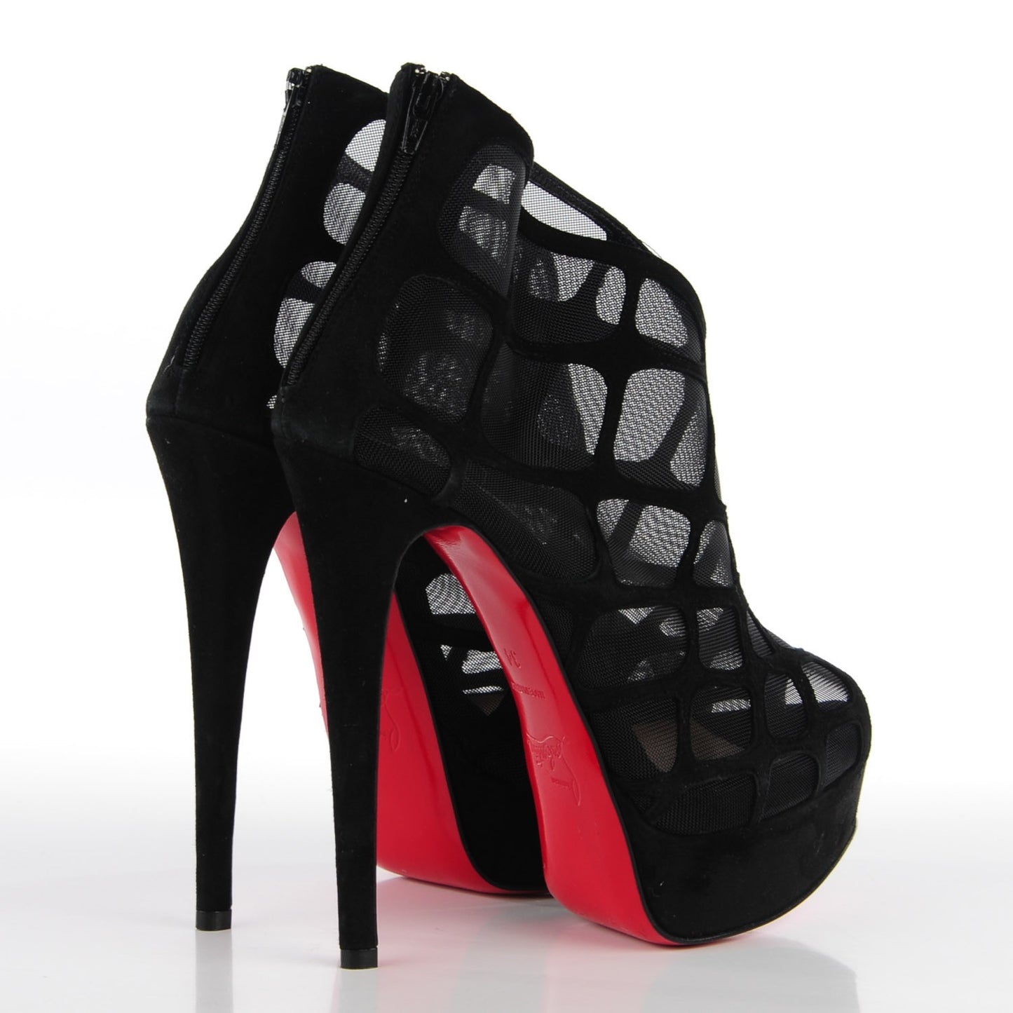 Suede Mesh Altarakna 150 Peep Toe Platform Booties 34 Black