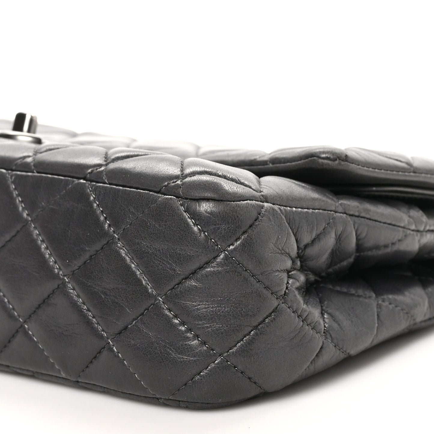 Lambskin Quilted Medium Double Flap Dark Grey
