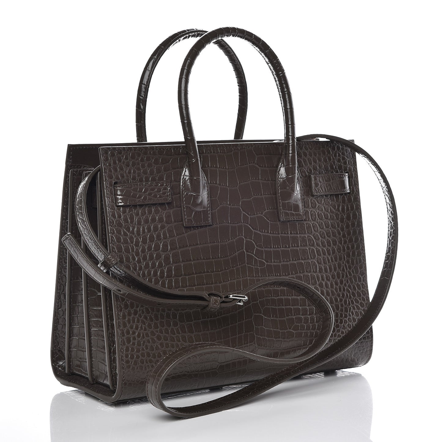 Calfskin Crocodile Embossed Baby Sac De Jour Dark Brown