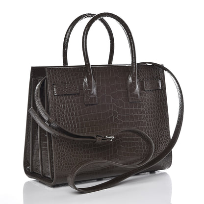 Saint Laurent Calfskin Crocodile Embossed Baby Sac De Jour Dark Brown 3 of 10