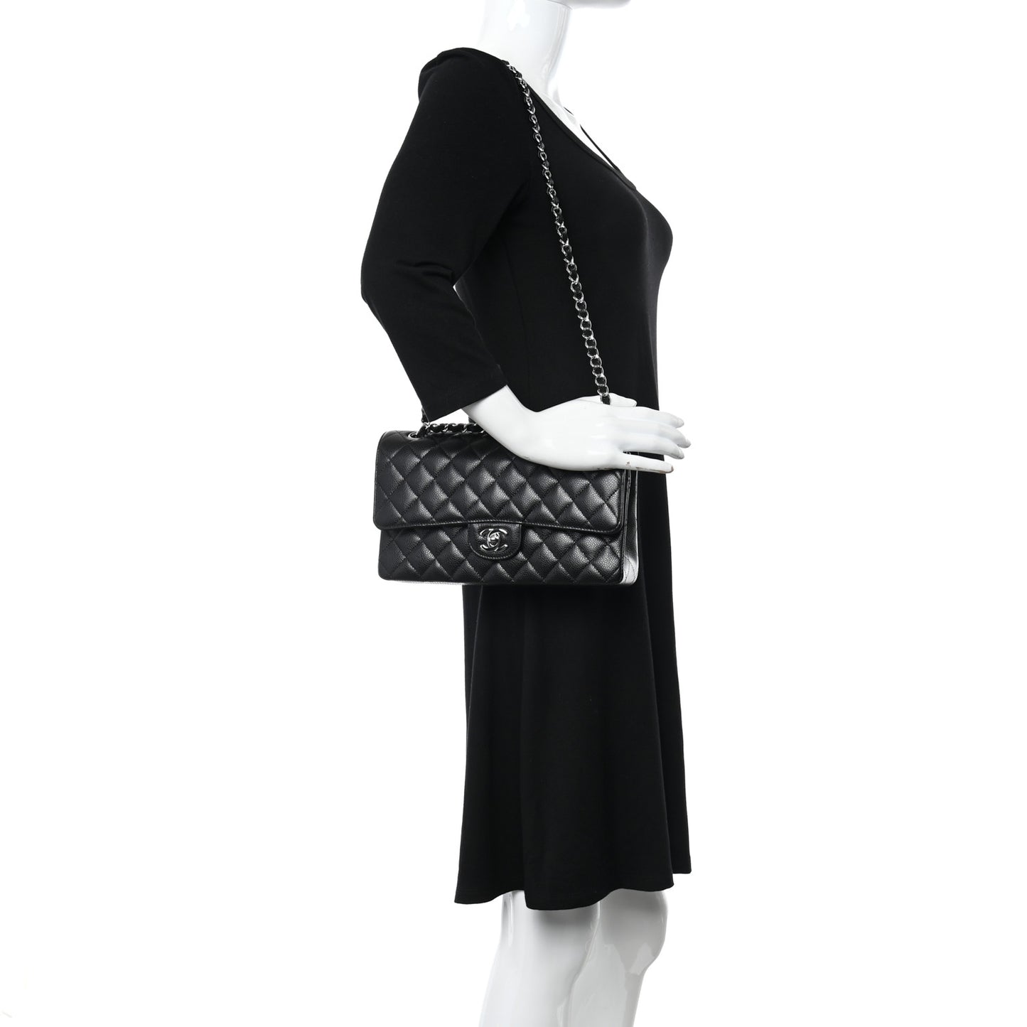 Caviar Quilted Medium Double Flap Black