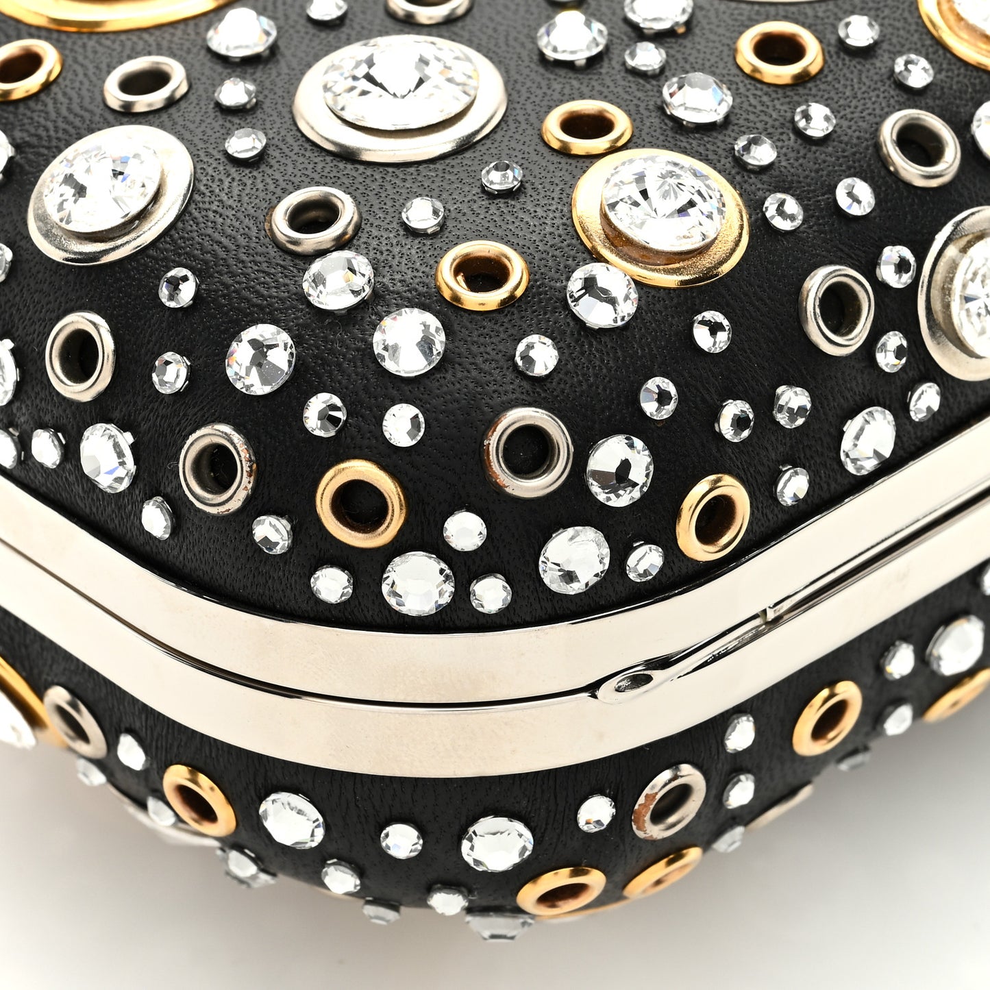 Nappa Crystal Skull Knuckle Box Clutch Black
