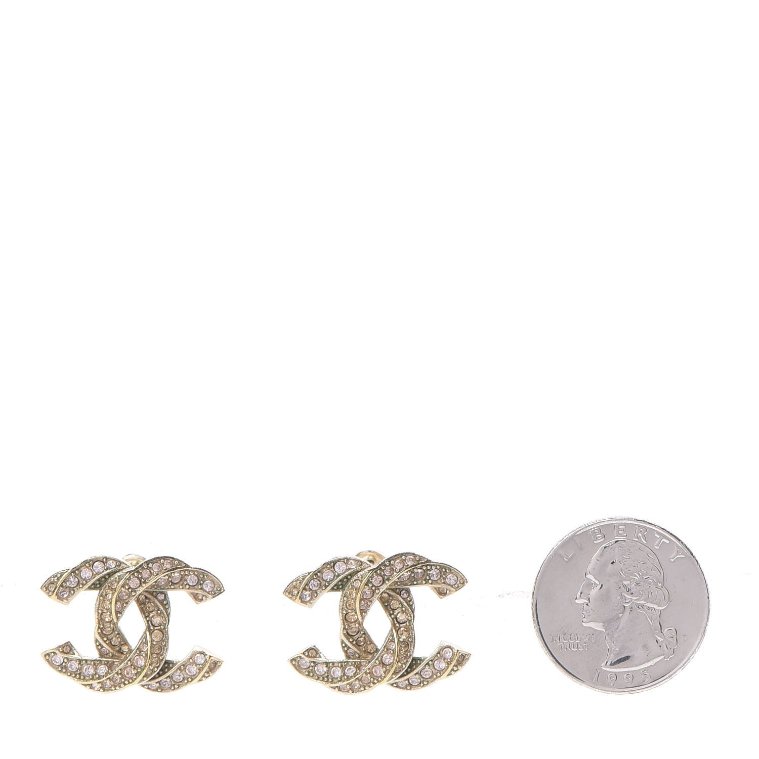 Chanel Crystal Twisted CC Earrings Light Gold Pale Pink 2 of 7