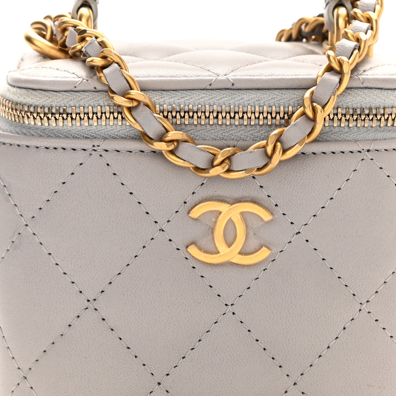 Chanel Lambskin Quilted Top Handle Mini Vanity Case With Chain Grey 9 of 12