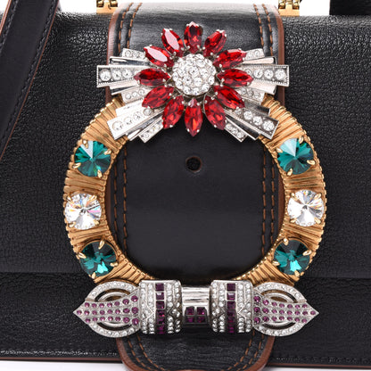 Miu Miu Goatskin Madras Soft Calf Crystal Embellished Shoulder Bag Black 9 of 9
