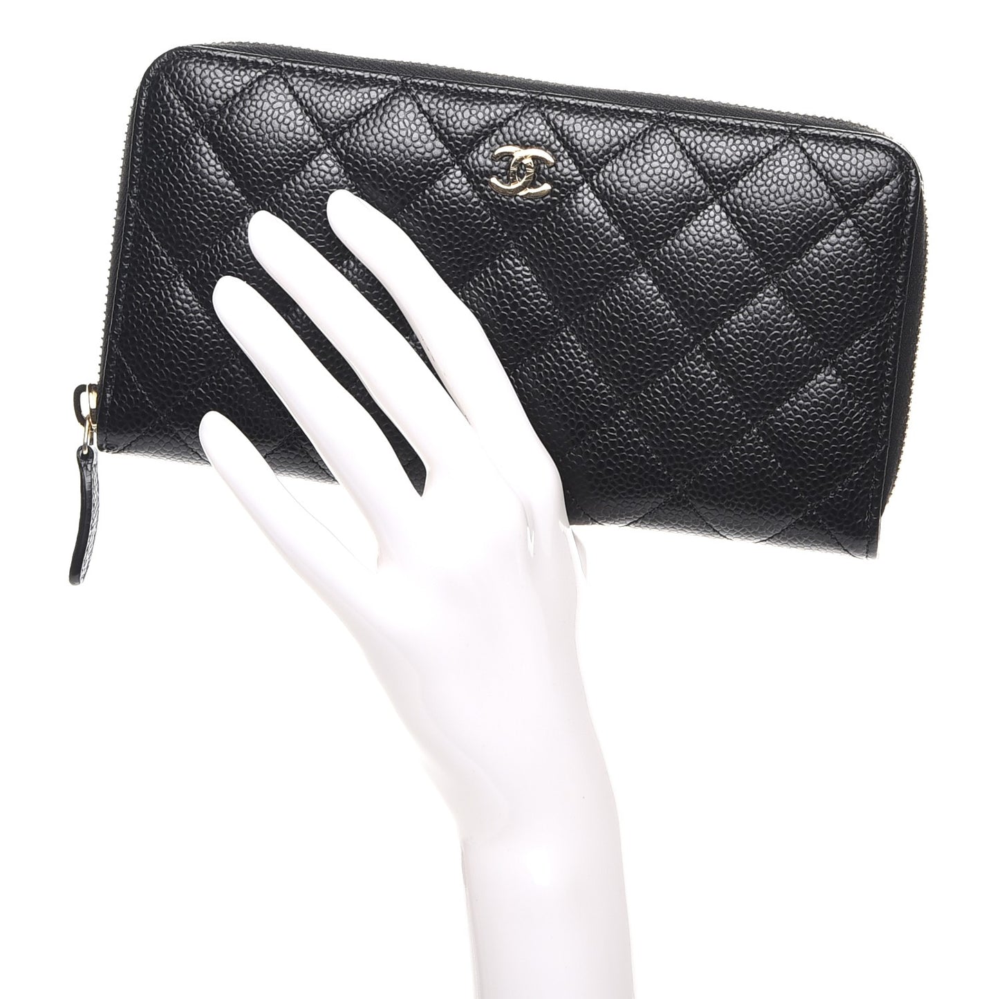Caviar Quilted Large Gusset Zip Around Wallet Black