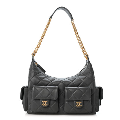 Chanel Shiny Lambskin Quilted Trendy Pockets Hobo Dark Grey 1 of 10