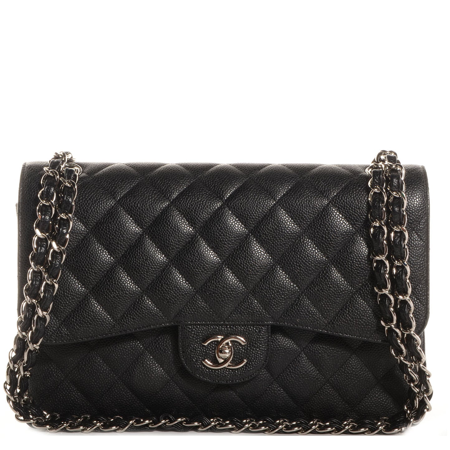 Caviar Quilted Jumbo Double Flap Black
