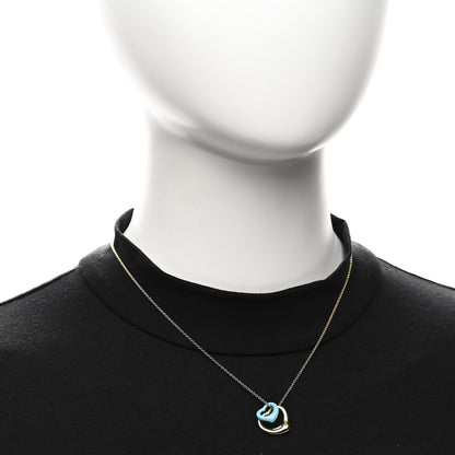 Tiffany 18K Yellow Gold Turquoise Elsa Peretti Double Open Heart Pendant Necklace 2 of 6
