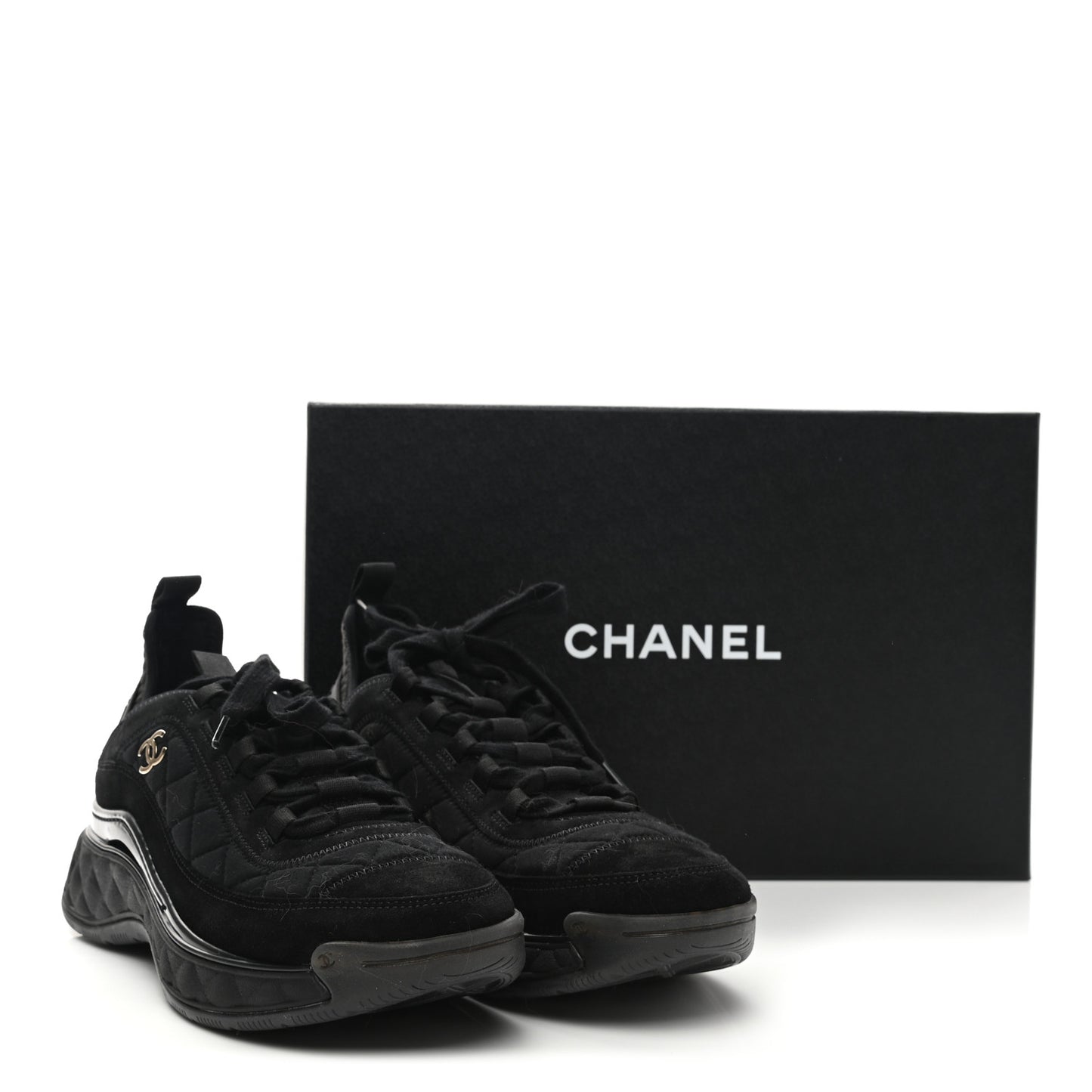 Suede Calfskin Mixed Fibers CC Sneakers 38.5 Black