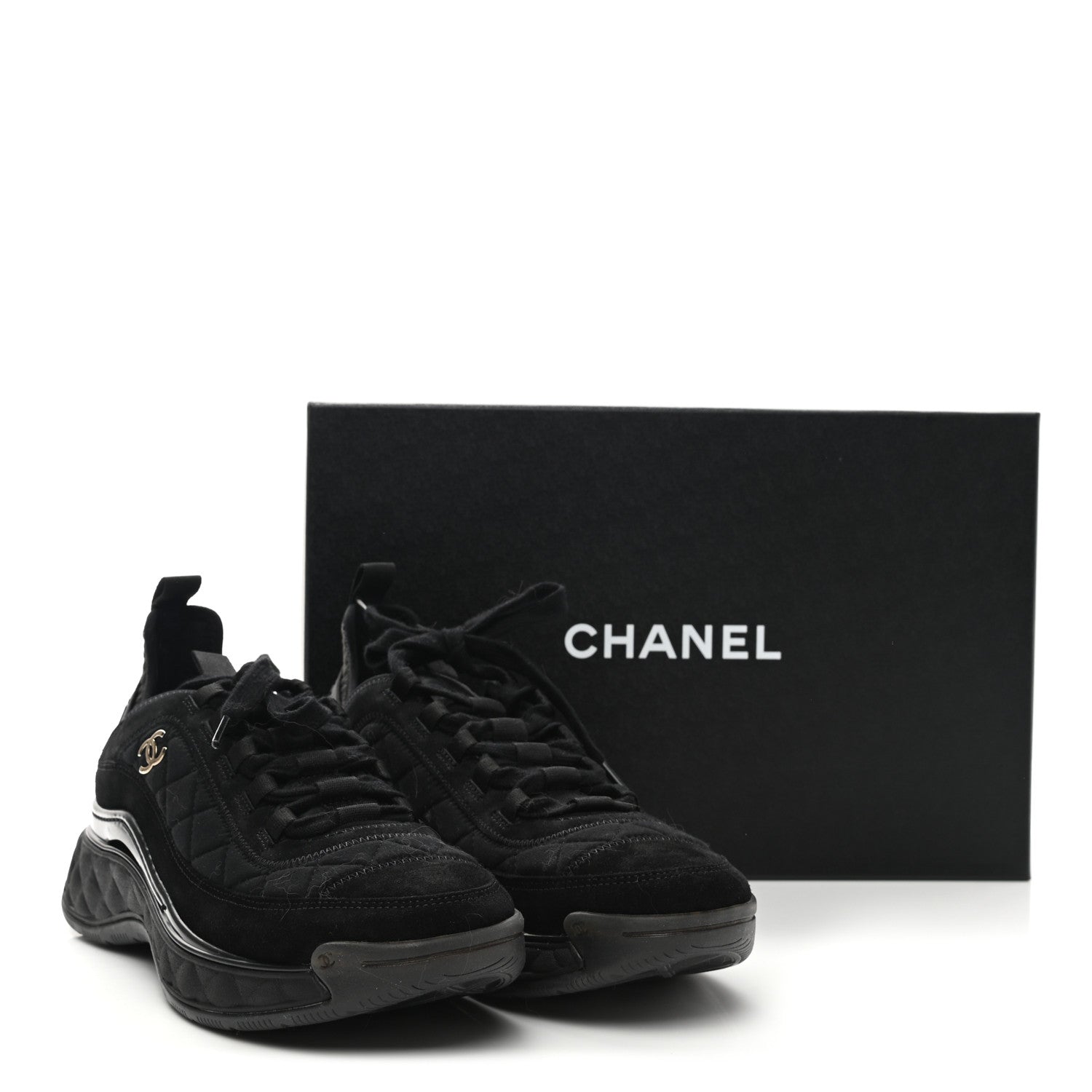 Chanel Suede Calfskin Mixed Fibers CC Sneakers 38.5 Black 9 of 9