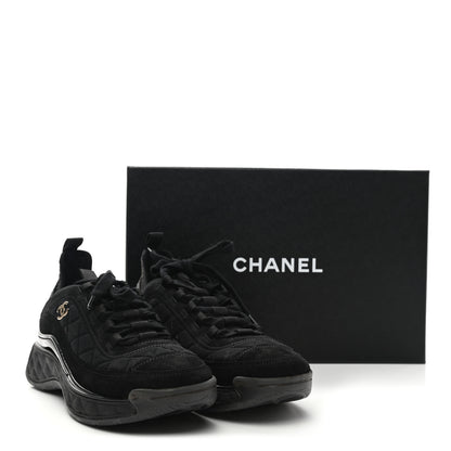 Chanel Suede Calfskin Mixed Fibers CC Sneakers 38.5 Black 9 of 9