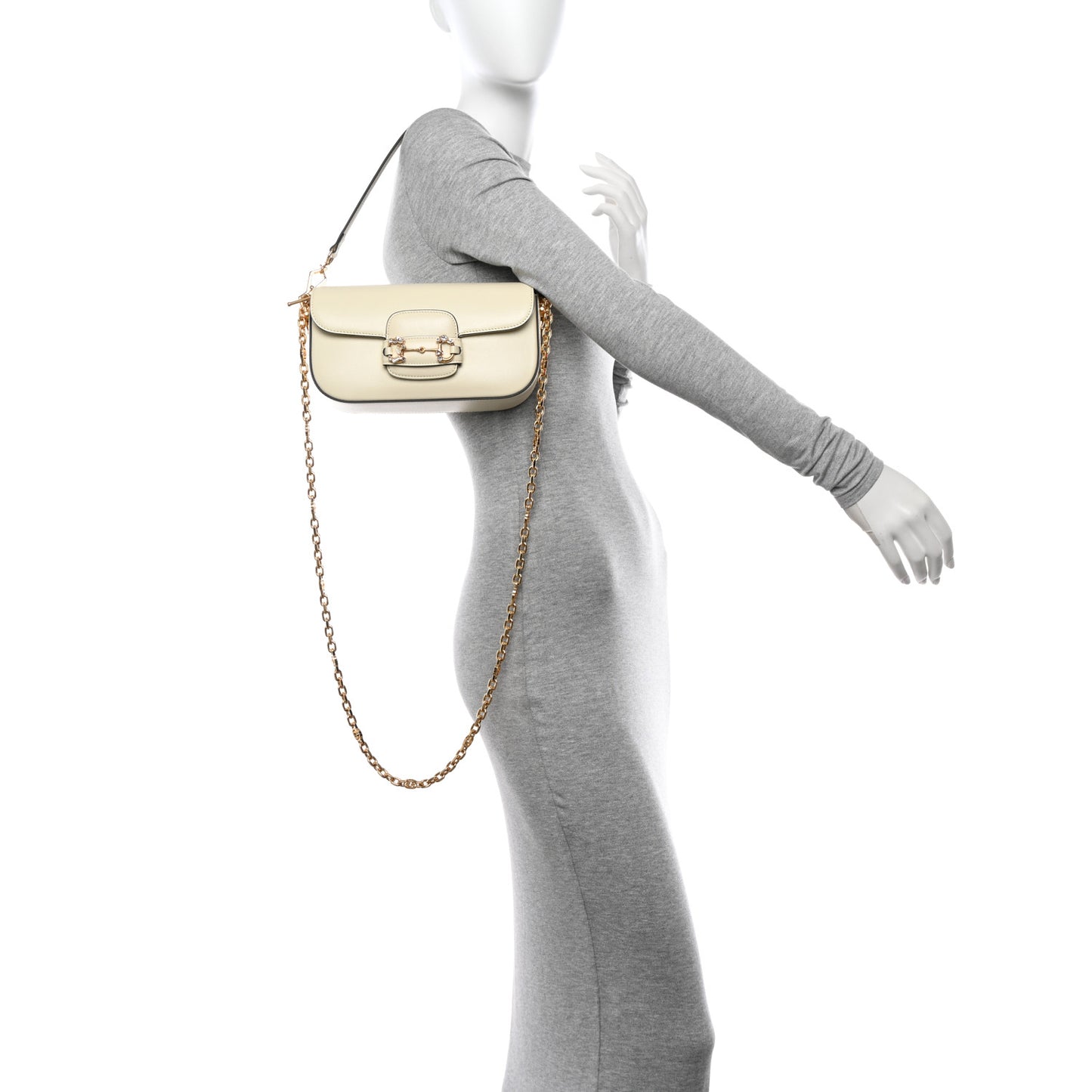 Azalea Calfskin Crystal Small Horsebit 1955 Chain Shoulder Bag White