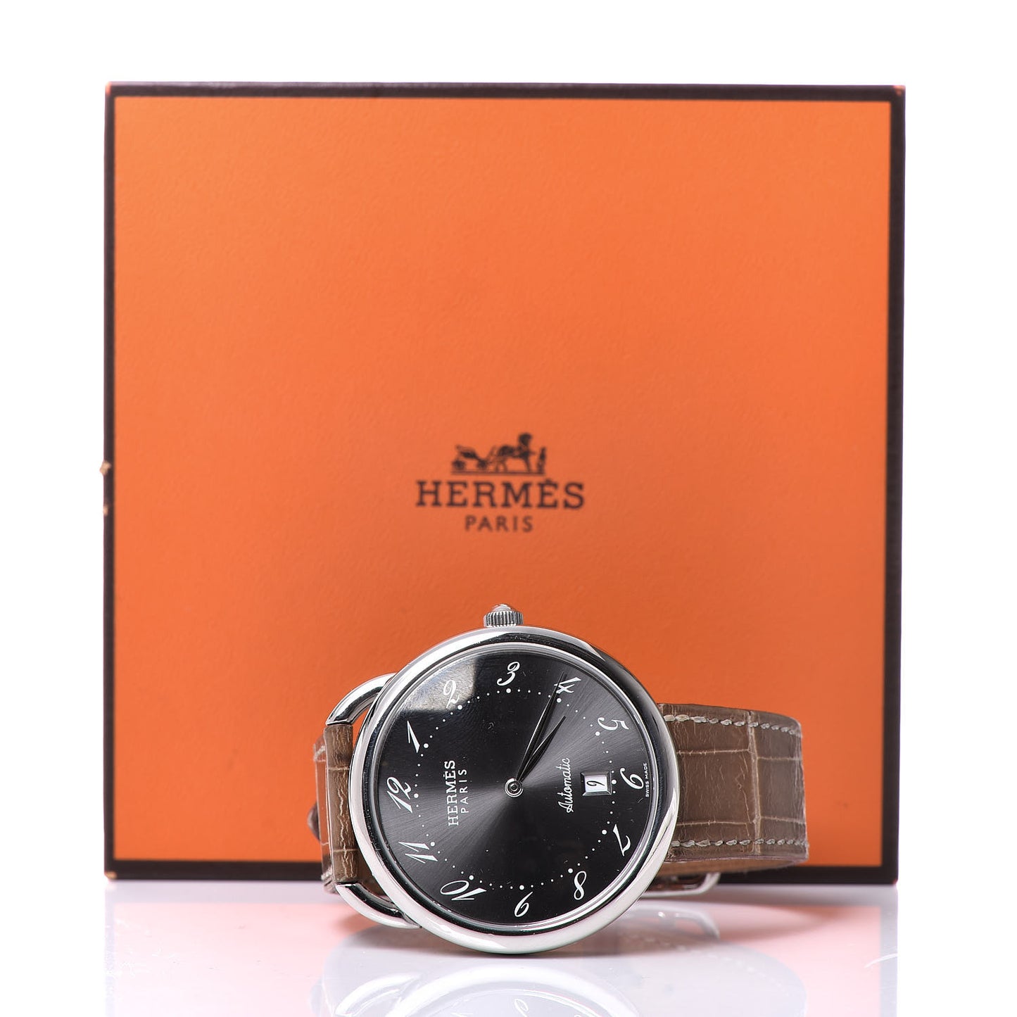 Stainless Steel Alligator 41mm Arceau Automatic Watch Gris Elephant
