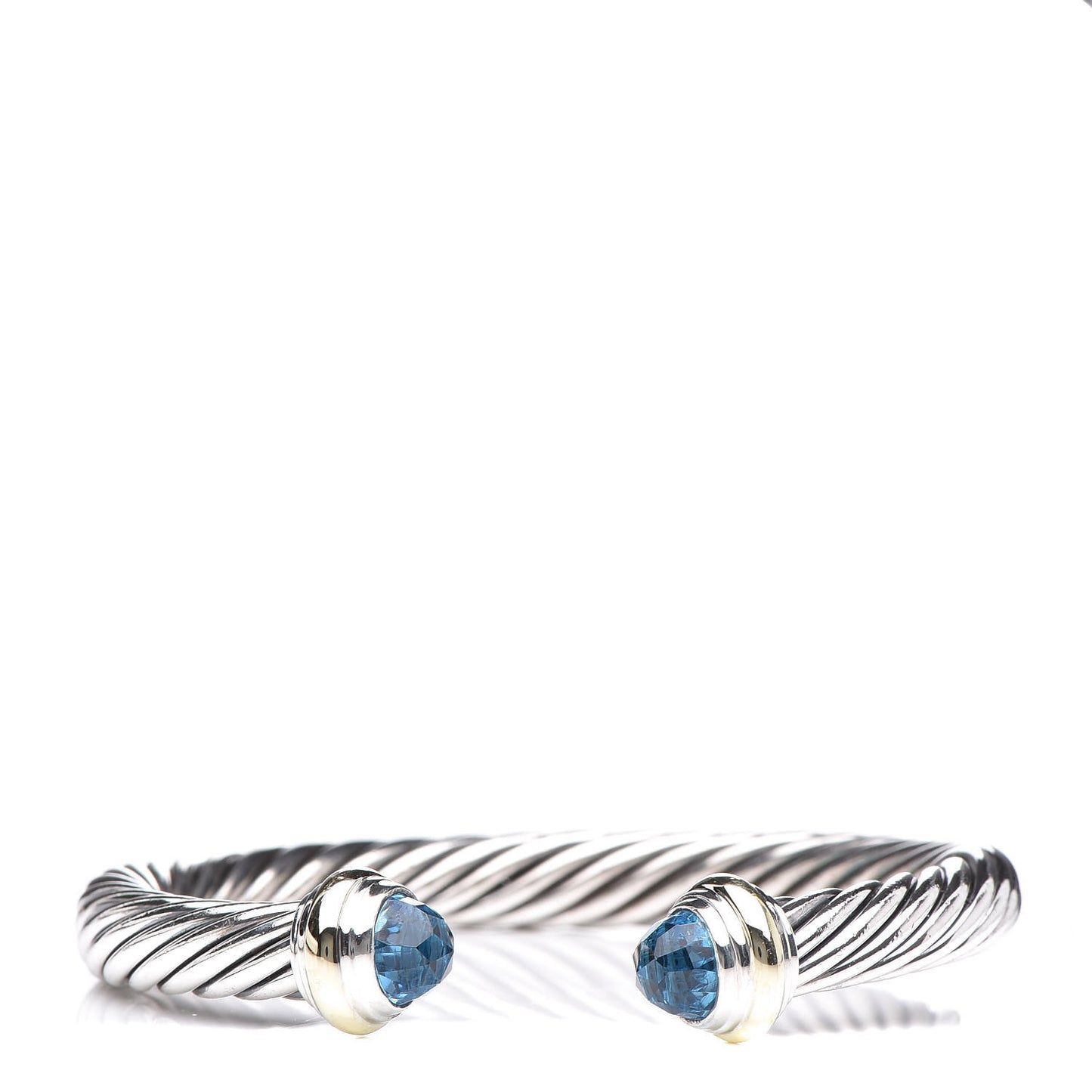 Sterling Silver 14K Yellow Gold Blue Topaz 7mm Cable Classics Bracelet