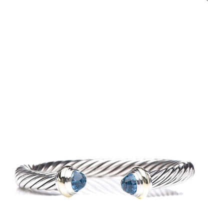 David Yurman Sterling Silver 14K Yellow Gold Blue Topaz 7mm Cable Classics Bracelet 1 of 5